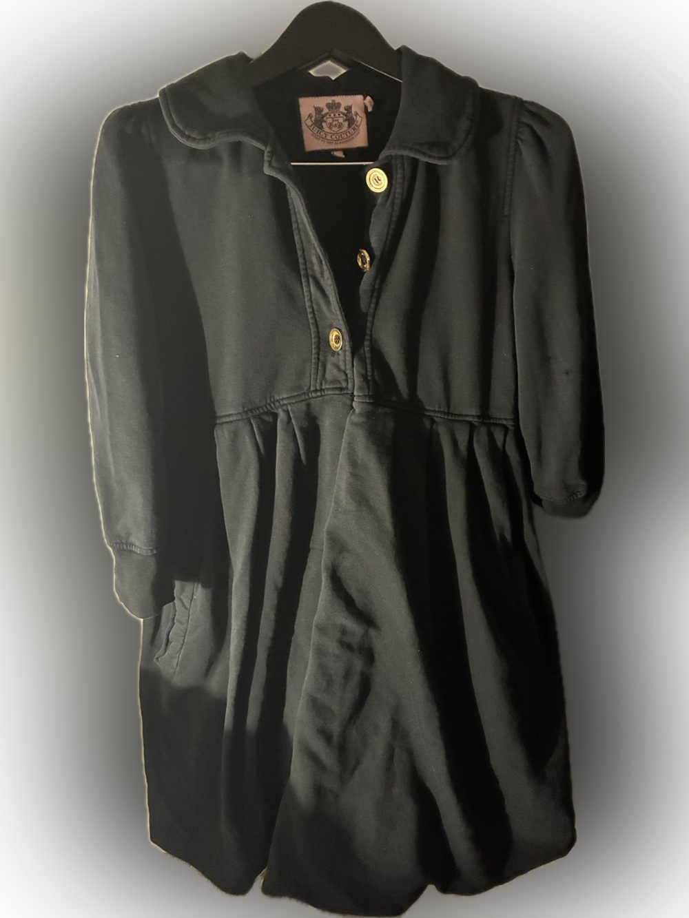 Juicy Couture Black Button-Front Trench Coat with Gold Buttons